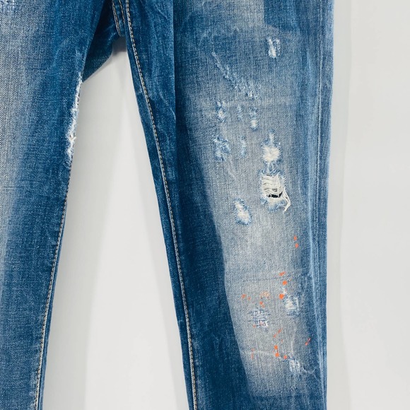 Dsquared2 Paint Splatter Skinny Jeans Size 40 Size 4 Medium Wash Rigid Denim - Picture 11 of 16